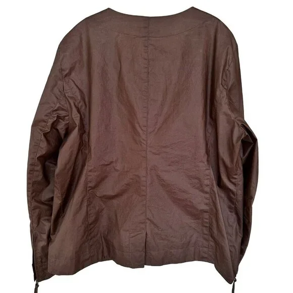 Eileen Fisher Womens Large Lightweight Asymmetrical Zip Moto Jacket Brown Lined - Picture 8 of 11